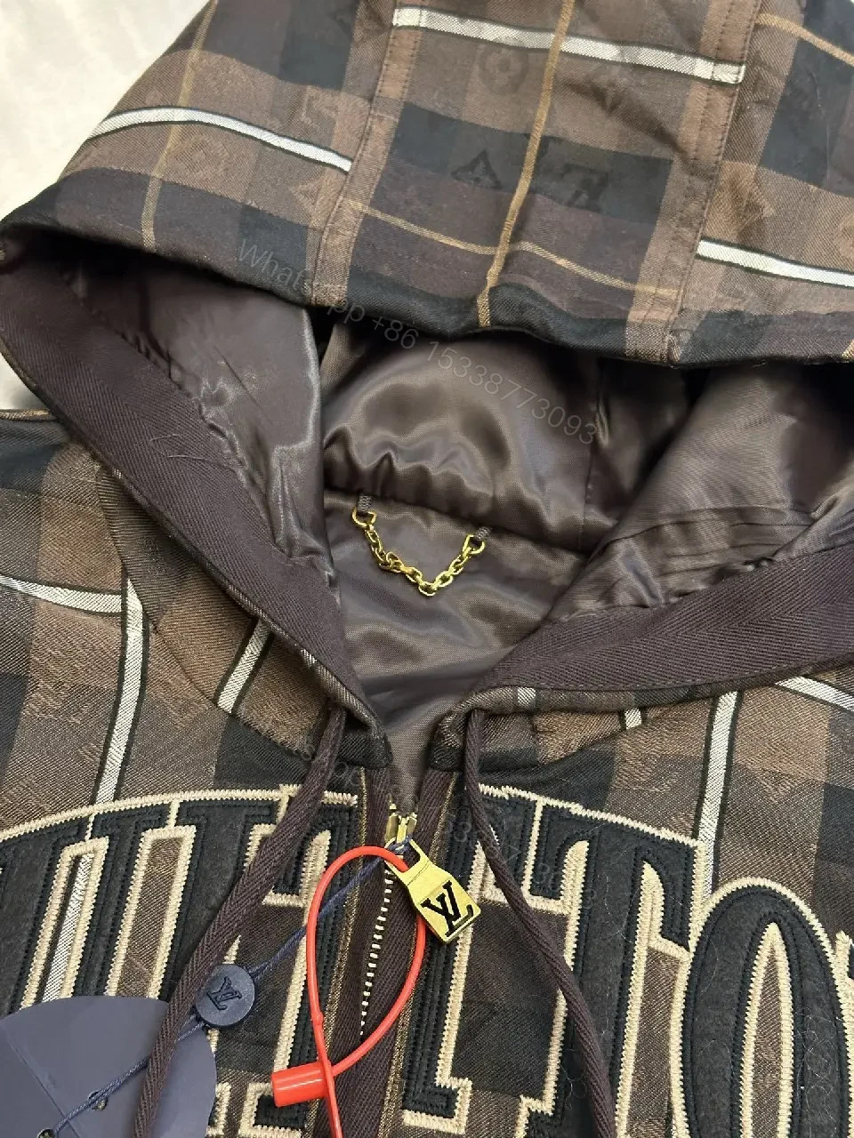 View 7 of Bold Checkered Hoodie Jacket – Luxe Logo Streetwear Comfort