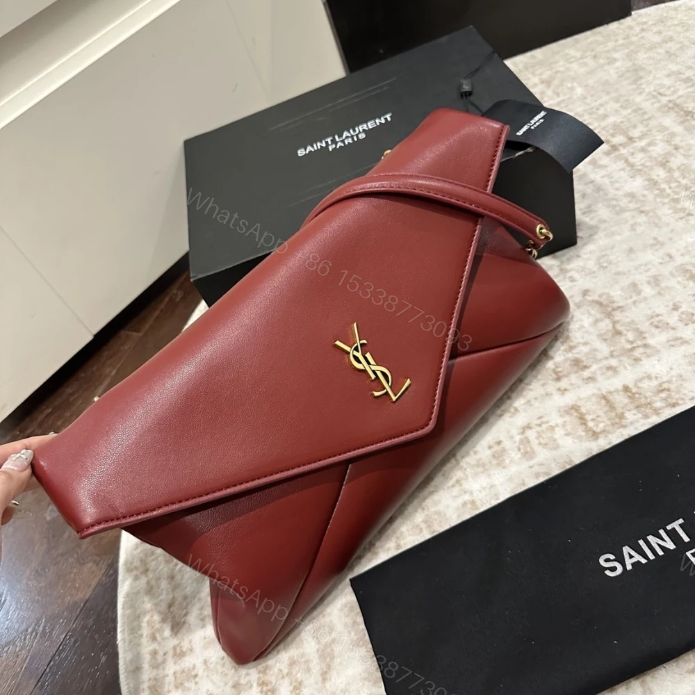 View 2 of Saint Laurent Cassandre XXL Pouch On Chain In Shiny Red 35Cm