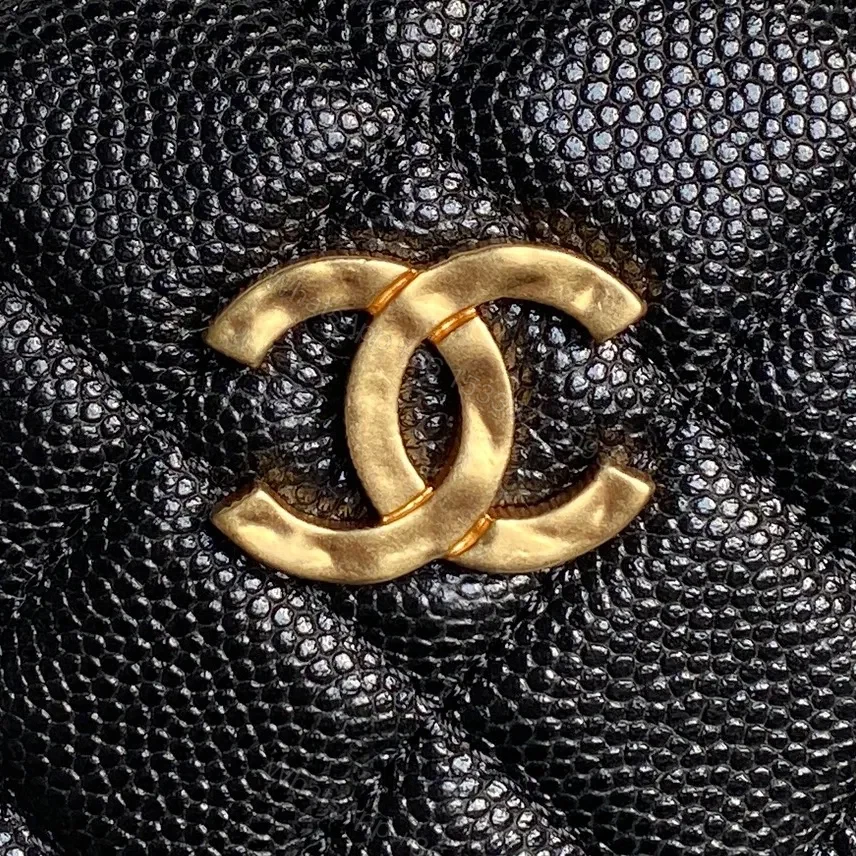 View 6 of Compact Quilted Black Mini Bag with Pearl Chain