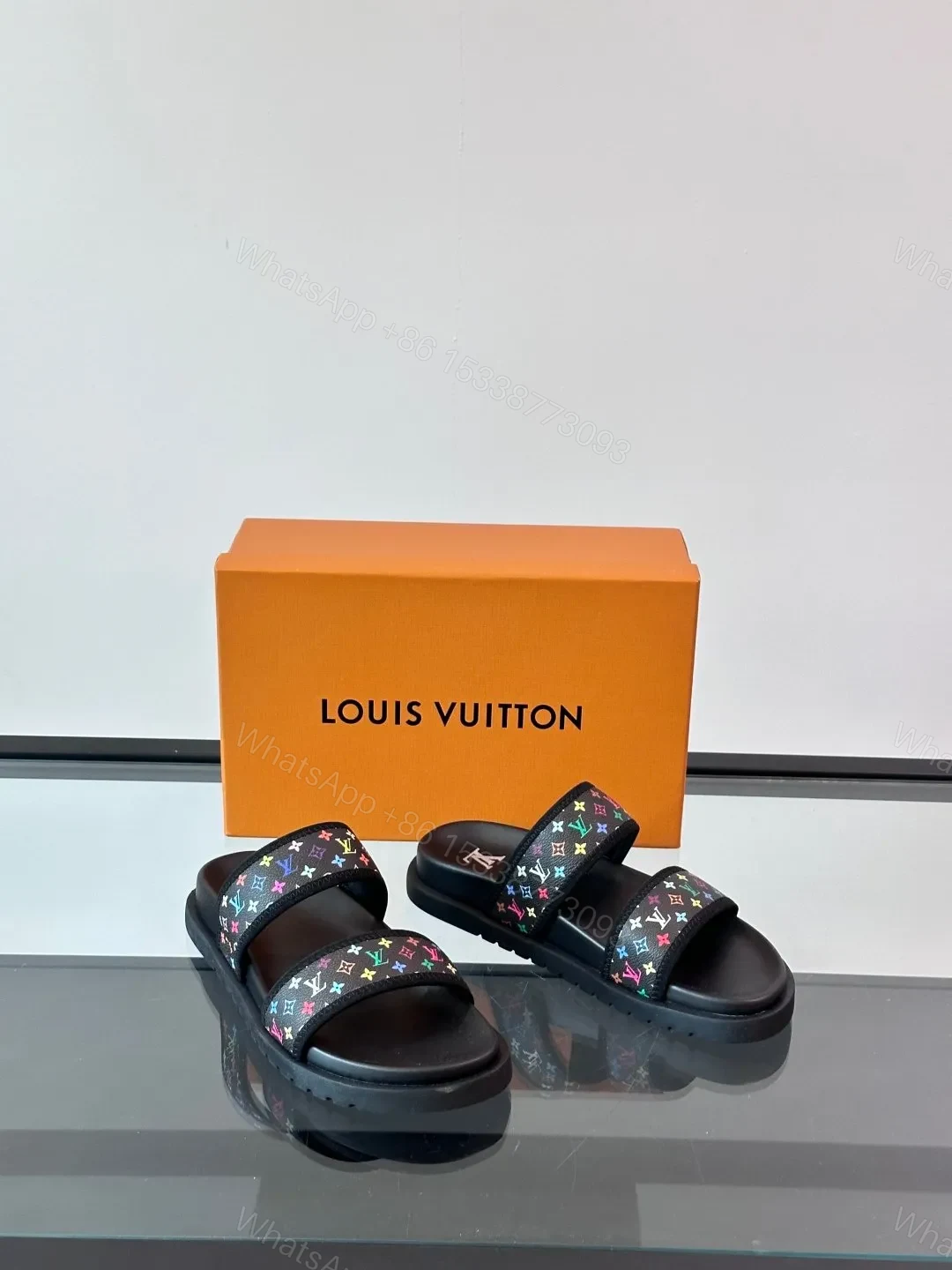 View 5 of LV Men Black Canvas Double Strap Slides