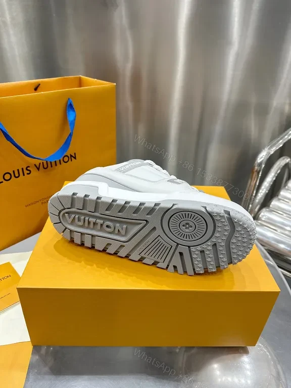 View 2 of White LV-Inspired Luxury High-Top Sneaker with Texture and Comfort