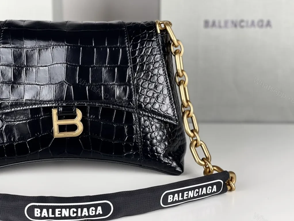 View 7 of Chic Crocodile-Texture Messenger Bag with Gold Accents