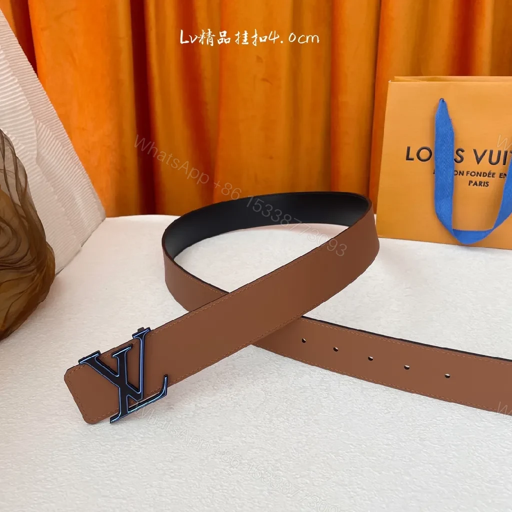 View 3 of Brown Leather Belt with LV Buckle: Timeless Luxury Belt