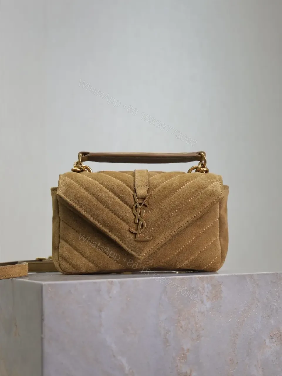 Warm Taupe Quilted Mini Bag with Luxe Hardware, Envelope Flap — view 1