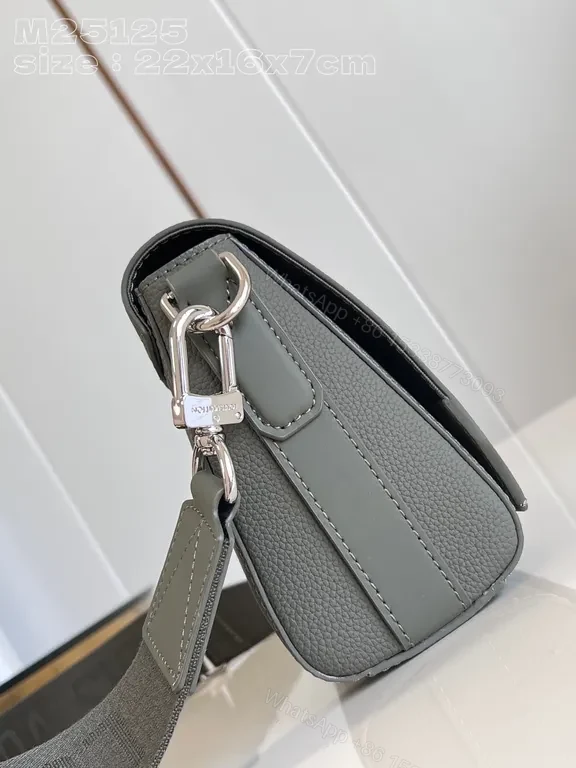 View 7 of Compact Luxe Crossbody with LV Monogram, Gray, Pebbled Leather, Everyday Style