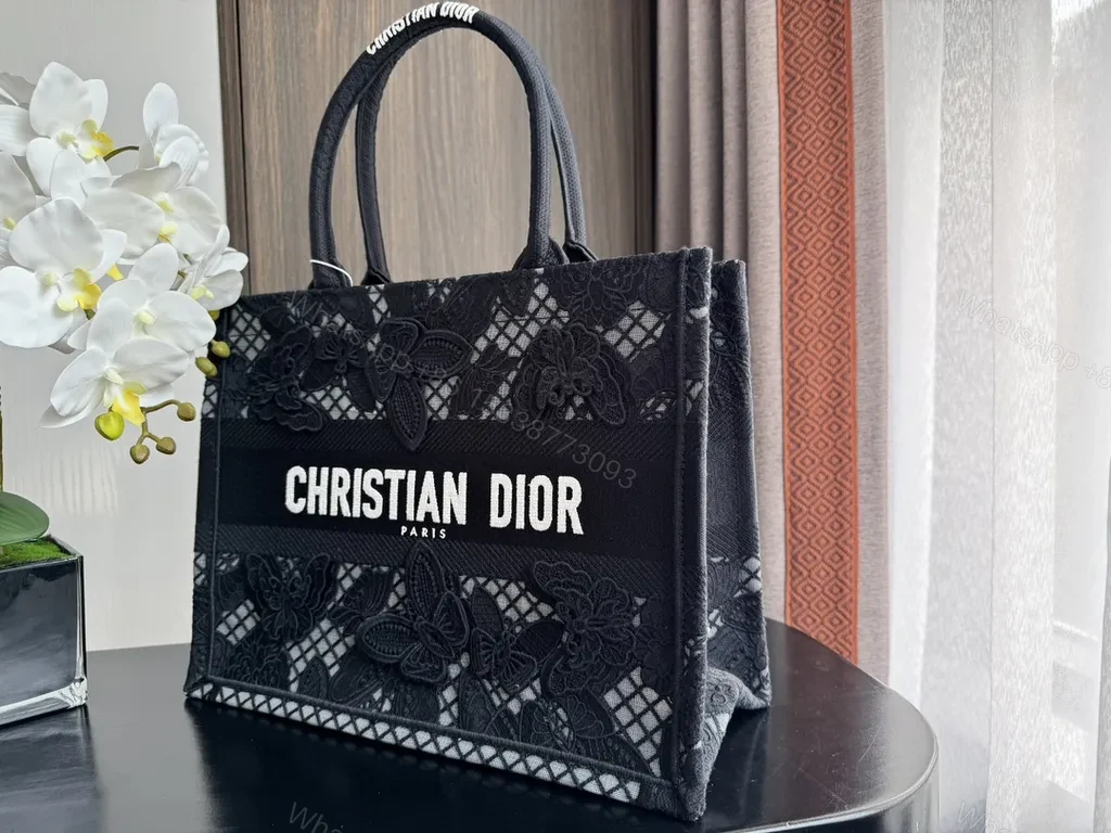 View 8 of Black Lace Dior Paris Tote: Luxe Statement Designer Bag