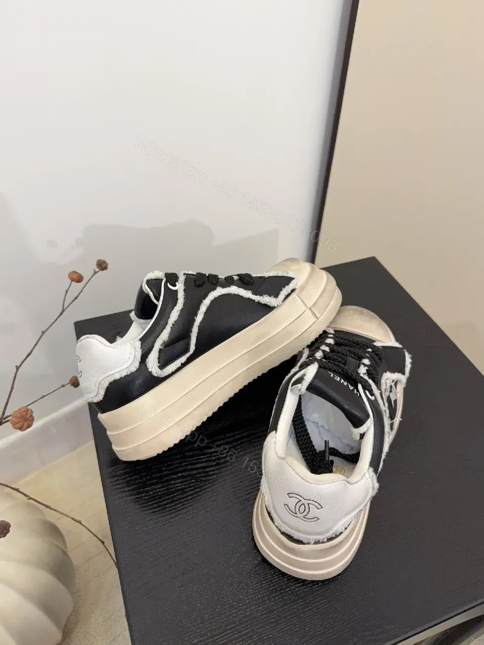 View 5 of Distressed High-Top Leather Sneaker with Bold Stitching Edge
