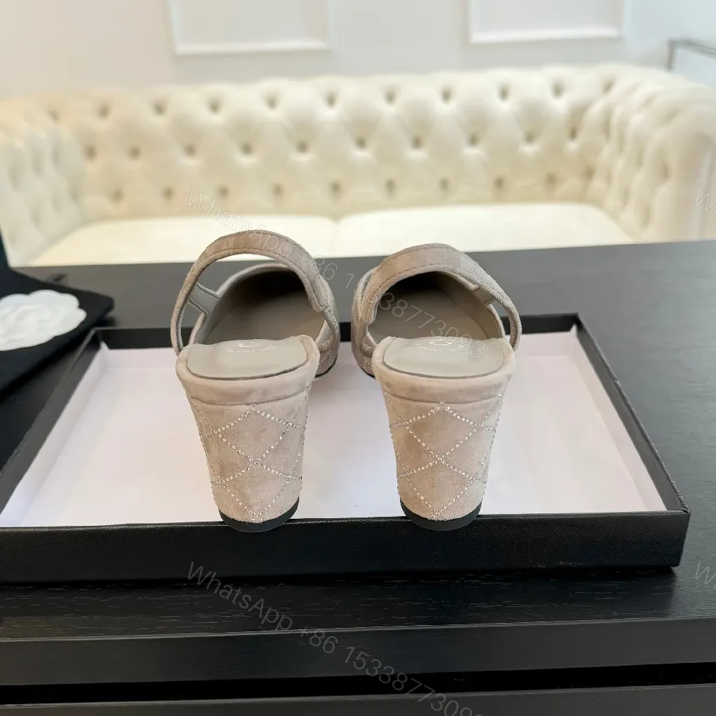 View 9 of Two-Tone Quilted Slingbacks: Neutral Beiges & Black Cap