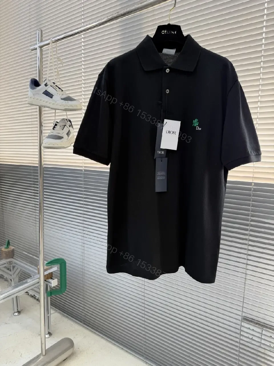 Black Polo Tee with Green Clover – Subtle Luxe Everyday Polo — view 1