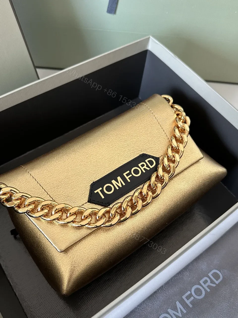 View 6 of Glossy Gold Chain Wallet in Luxe Leather