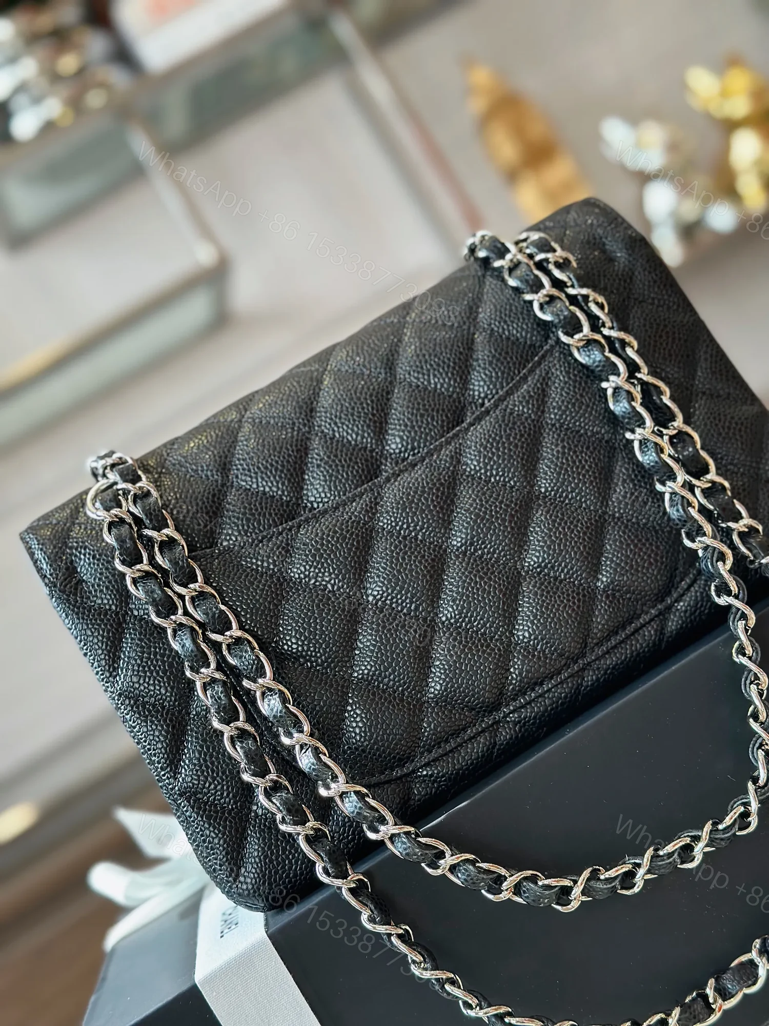 View 4 of Chanel Classic 11 Handbags Woman’s Black Leather Lock Silver 23cm