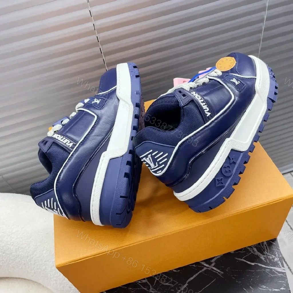 View 8 of Navy Leather High-Top Sneakers with Charms and LV-Inspired Accents