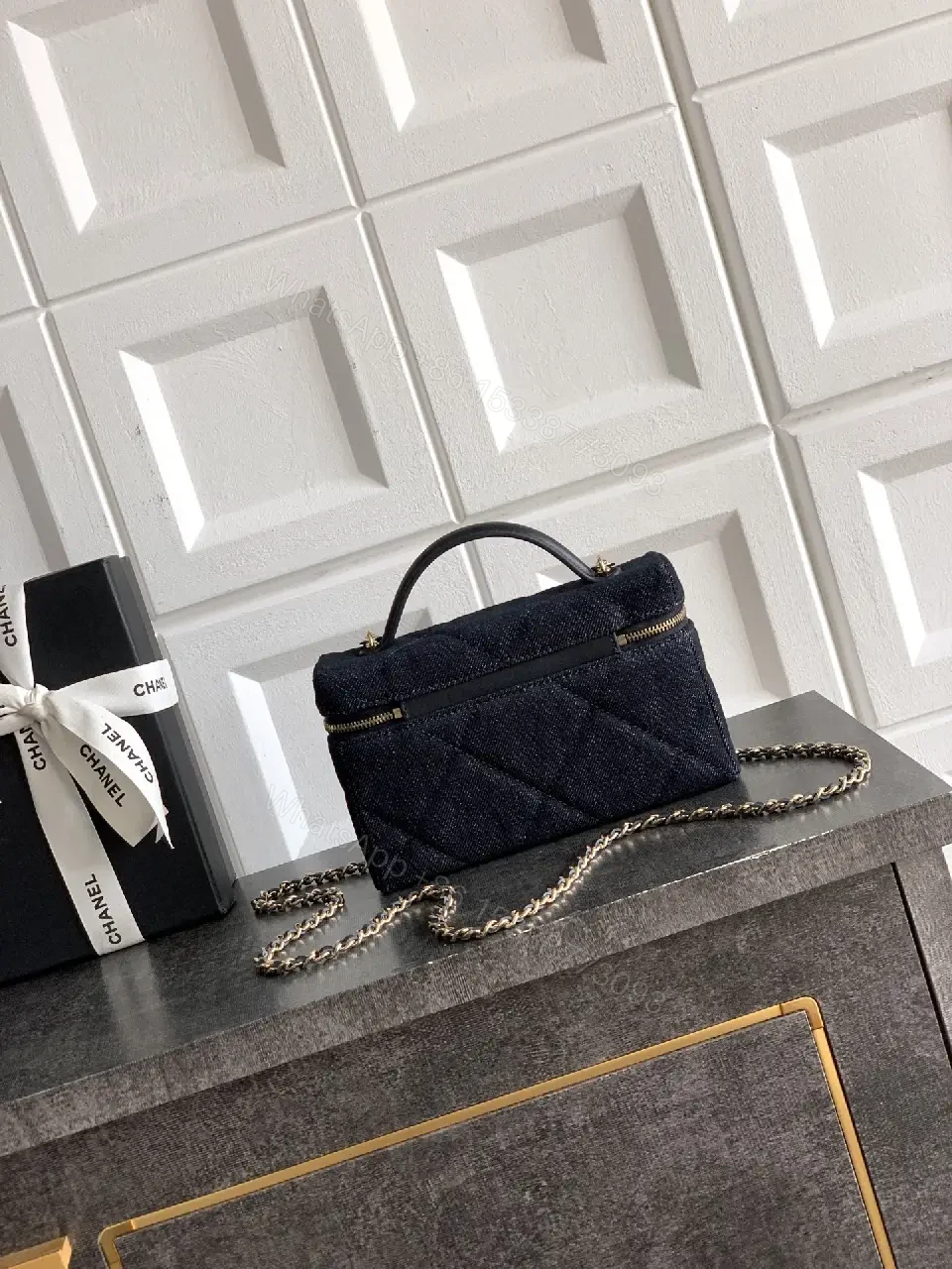 View 5 of Dark Denim Quilted City Bag: Luxe Compact Crossbody Tote