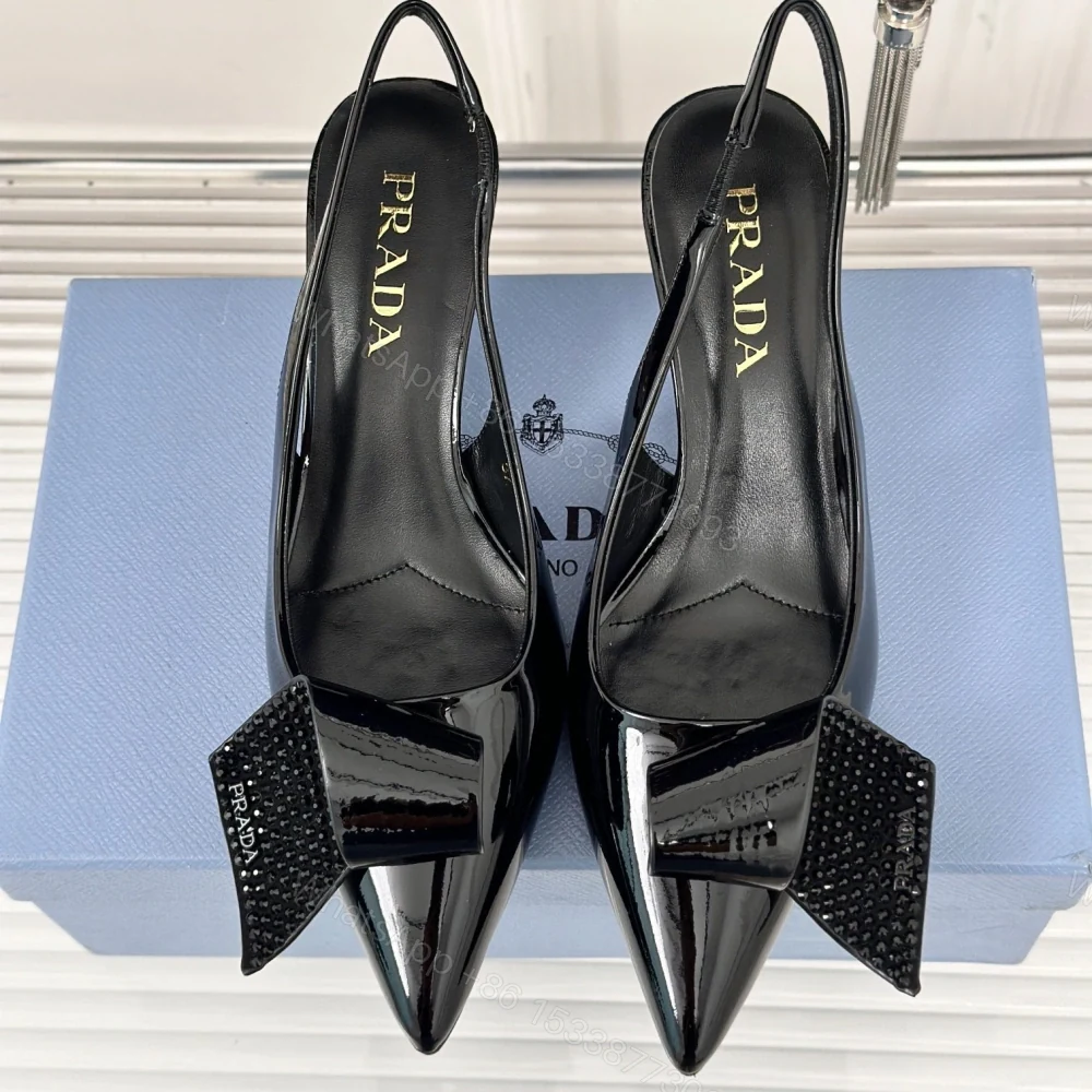 高仿Prada*1I345N水鑽蝴蝶結高踭鞋漆皮黑色5.5CM免檢版 — view 1
