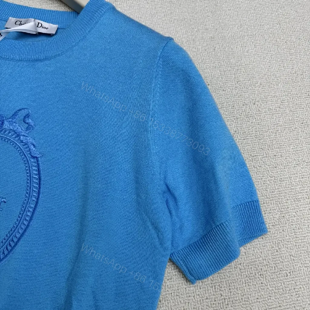 View 2 of Mineral Blue Knit Top with Crest – Elevated Weekend Layer, Mid-Weight