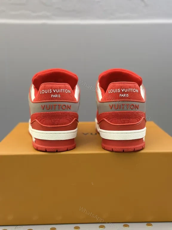 View 9 of Bold Red LV High-Top Sneakers with Premium Leather and Suede
