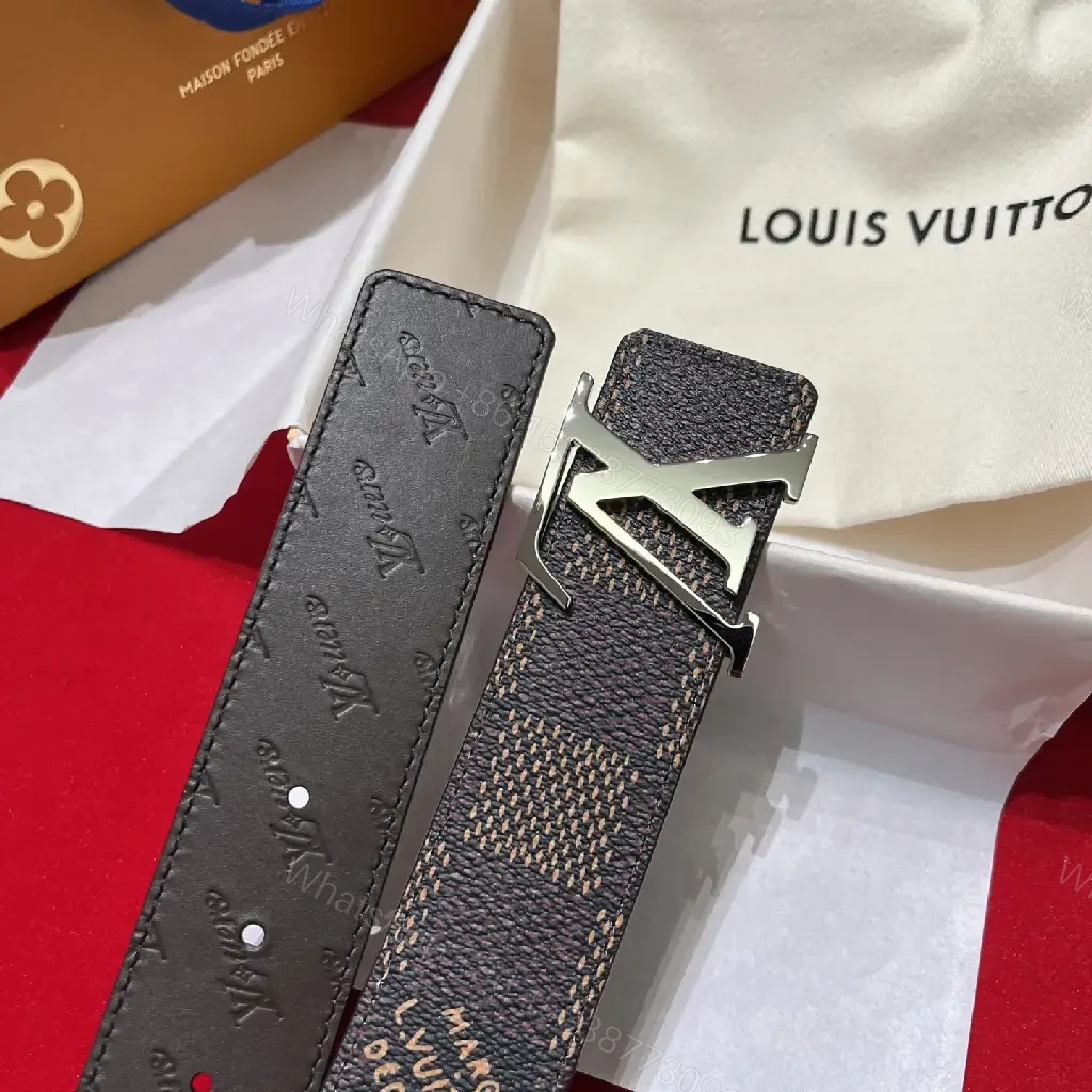 View 7 of Black & Gray Monogram Belt: Textured Strap, LV Buckle, Designer Style