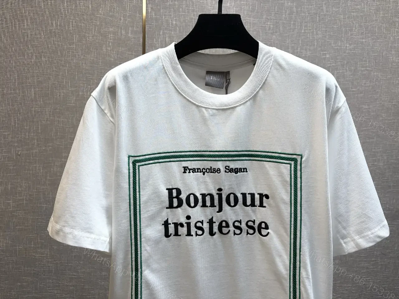 View 3 of White Cotton T-Shirt, Classic, Bonjour Tristesse Logo, Dior