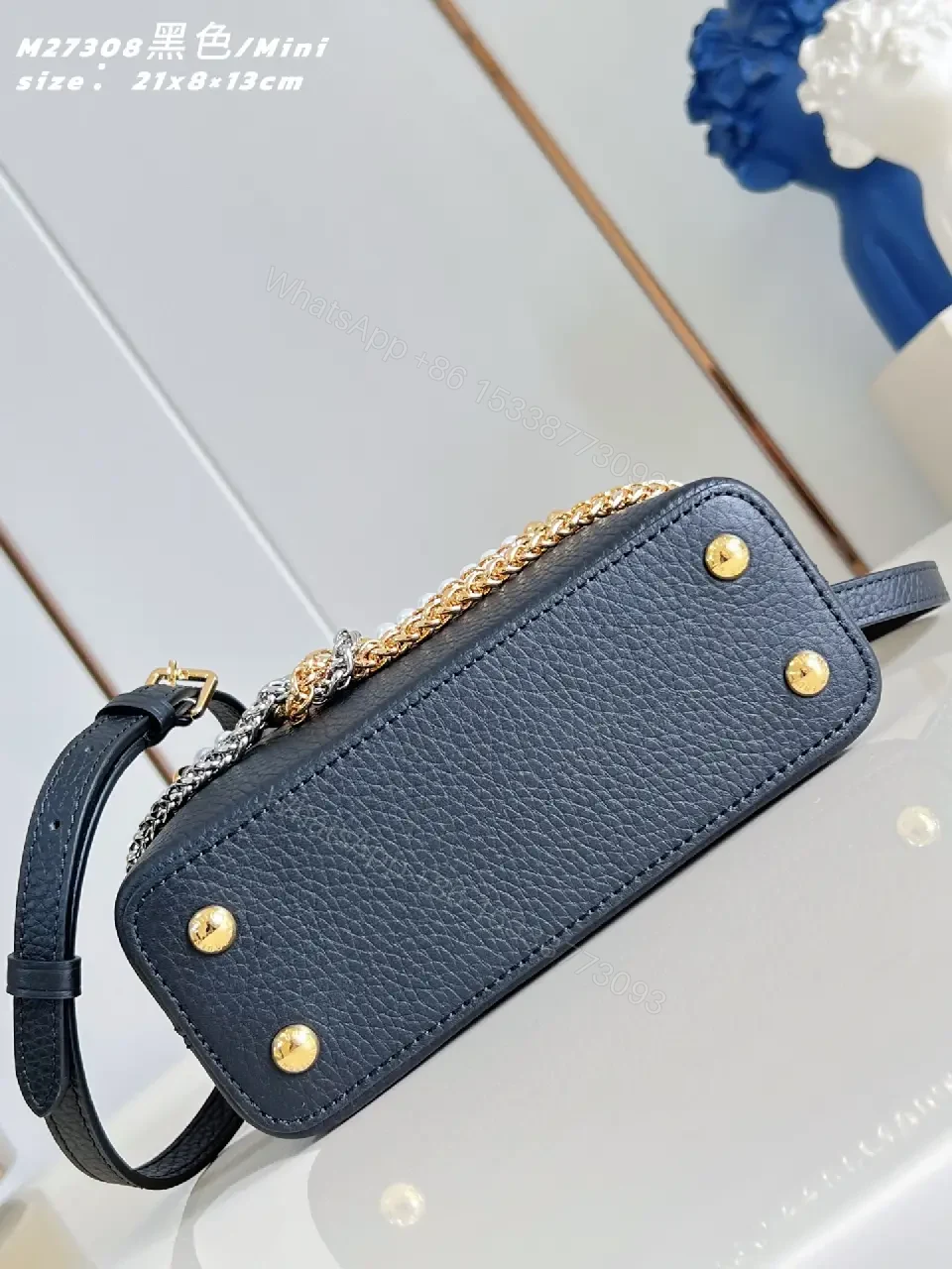 View 6 of Luxurious Mini Bag: Pebbled Leather, Layered Chains, Crossbody Embellishments