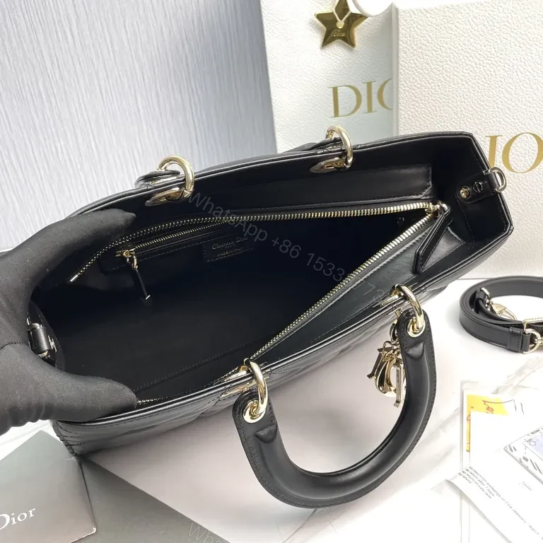 View 6 of Structured Quilted Black Calf Leather Handbag with Dior Charms