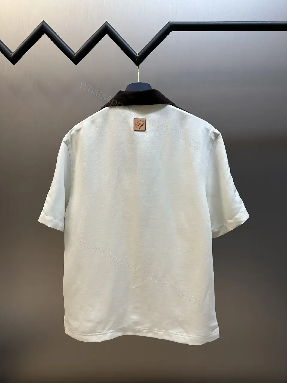View 3 of Off-White/ Brown Collar Polo Shirt with Color Block Panels