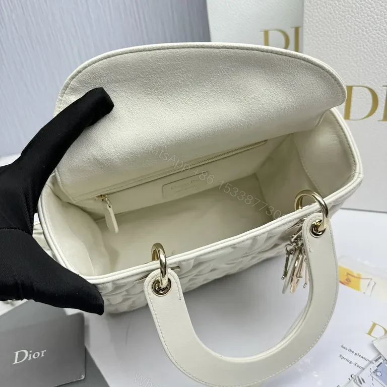 View 2 of White Leather Structured Tote: Dior-Embossed, Compact Luxury Tote