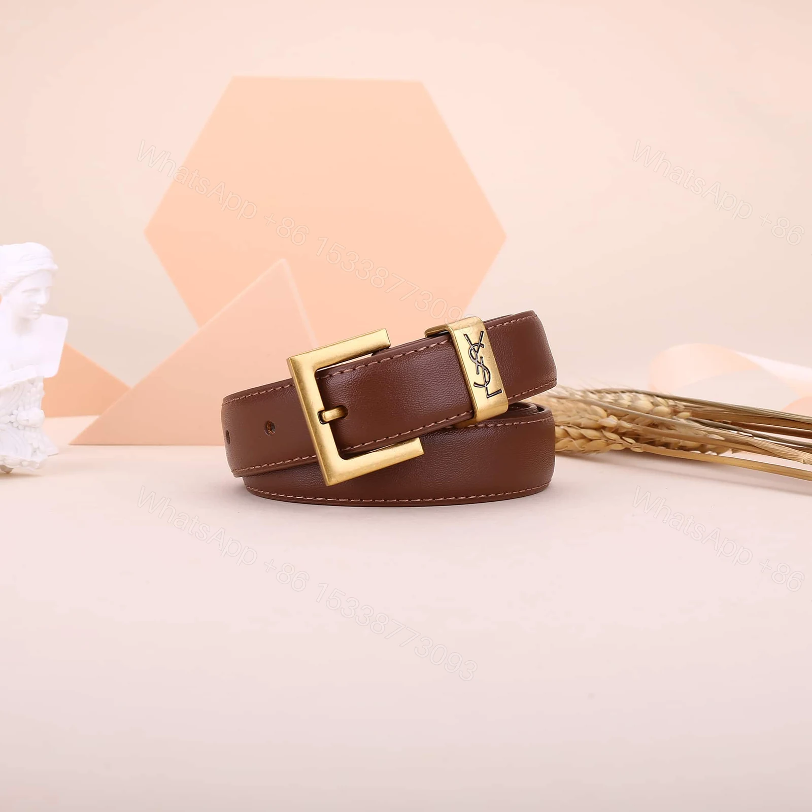 View 2 of SAINT LAURENT YSL SQUARE LOGO CLASSIC BELT DARK BROWN 25MM