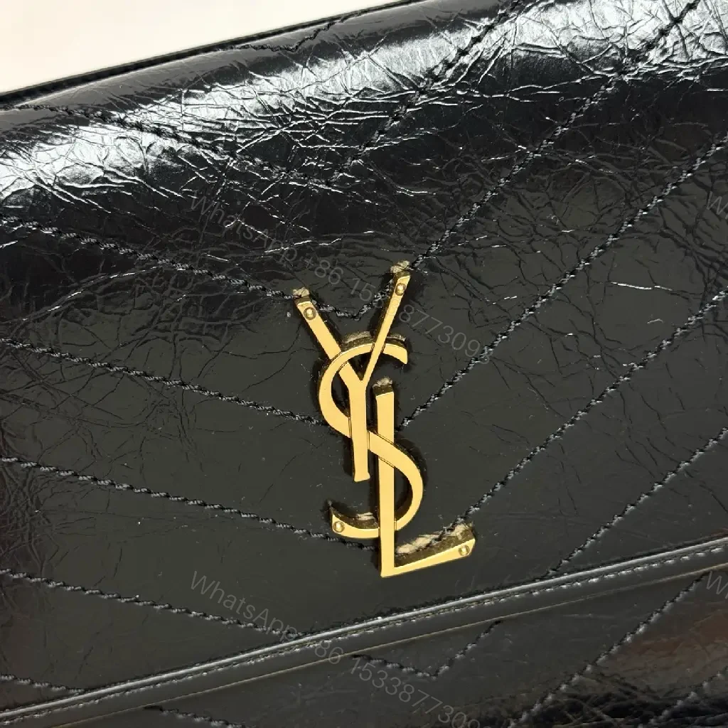 View 7 of Chic Black Quilted Leather Shoulder Bag with Gold Hardware