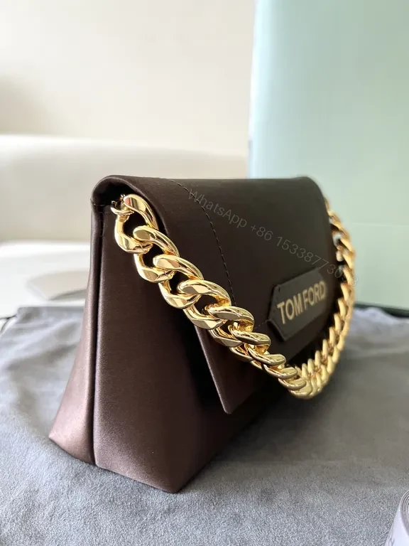 View 7 of Brown Leather + Gold Chain Tom Ford Handbag - Luxe Everyday Style