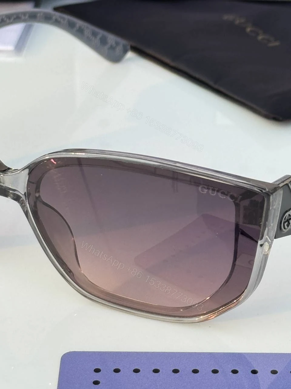 View 5 of First Copy Gucci Cat Eye Sunglasses Black Frame Gradient Brown Lens