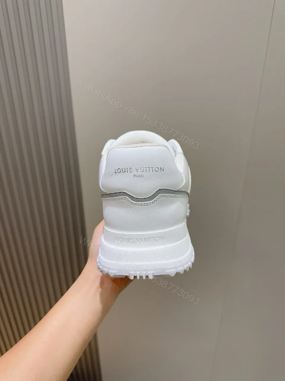 View 3 of White Leather Luxury Trainers with Structured Comfort