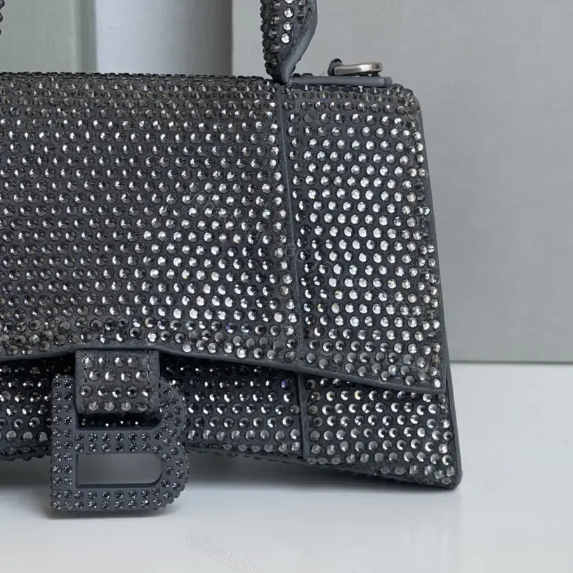 View 4 of 高仿Balenciaga*Hourglass系列沙漏包滿鑽灰色XS