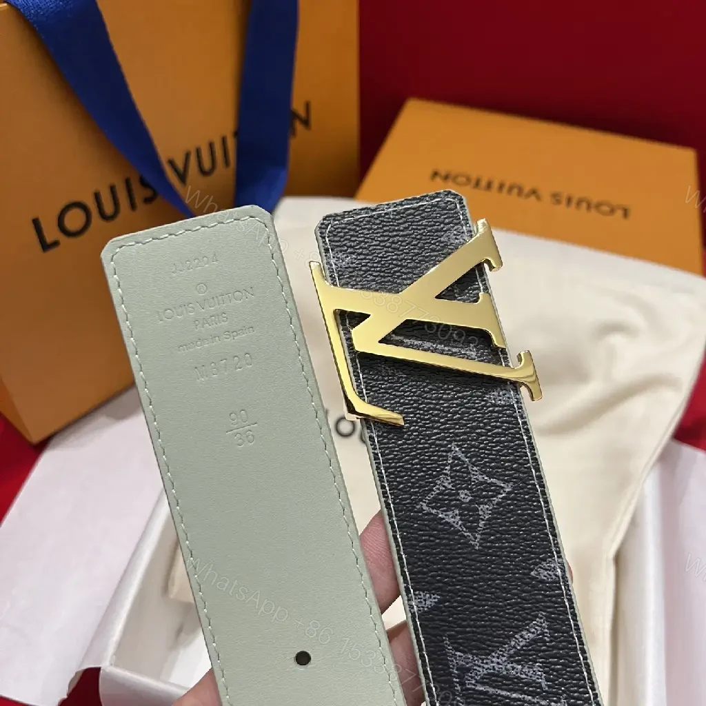 View 5 of Black Leather Luxury Belt with LV Logo Buckle