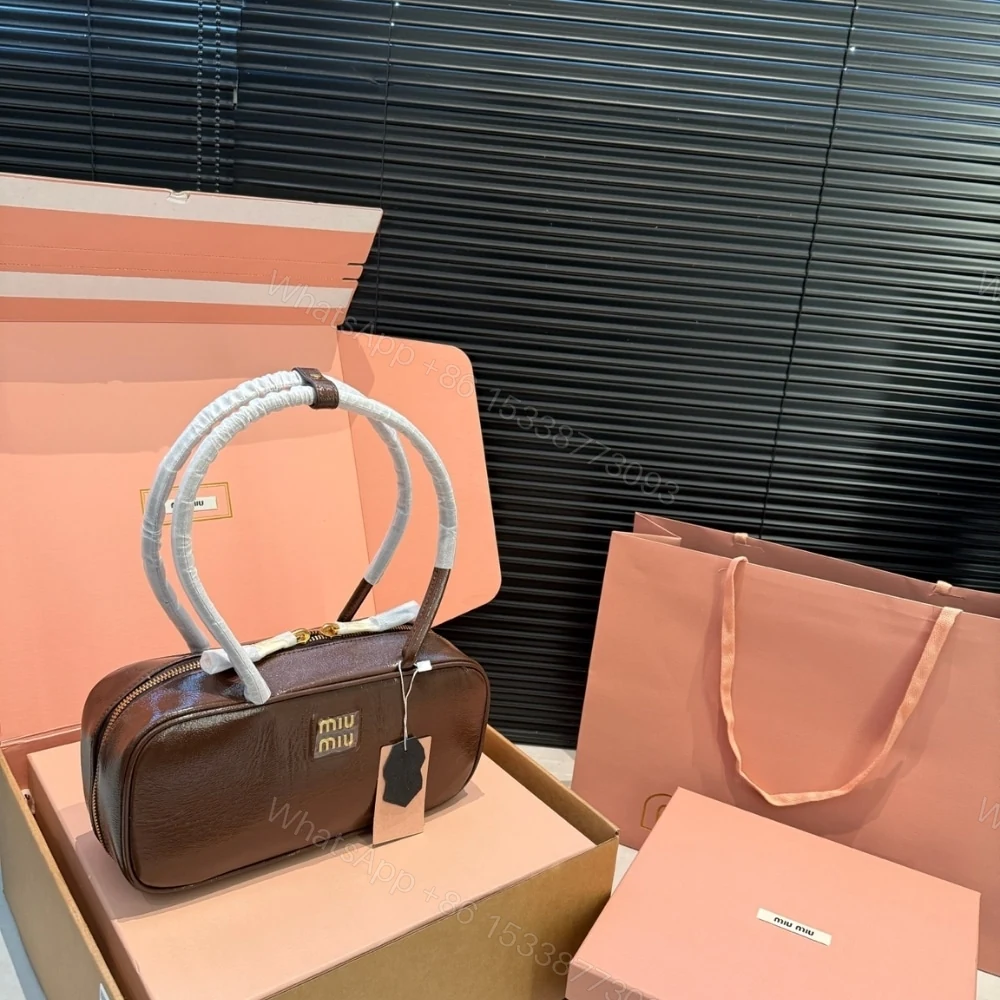 View 2 of MIUMIU BEAU NAPLAK PATENT BAG PALISANDER 28CM