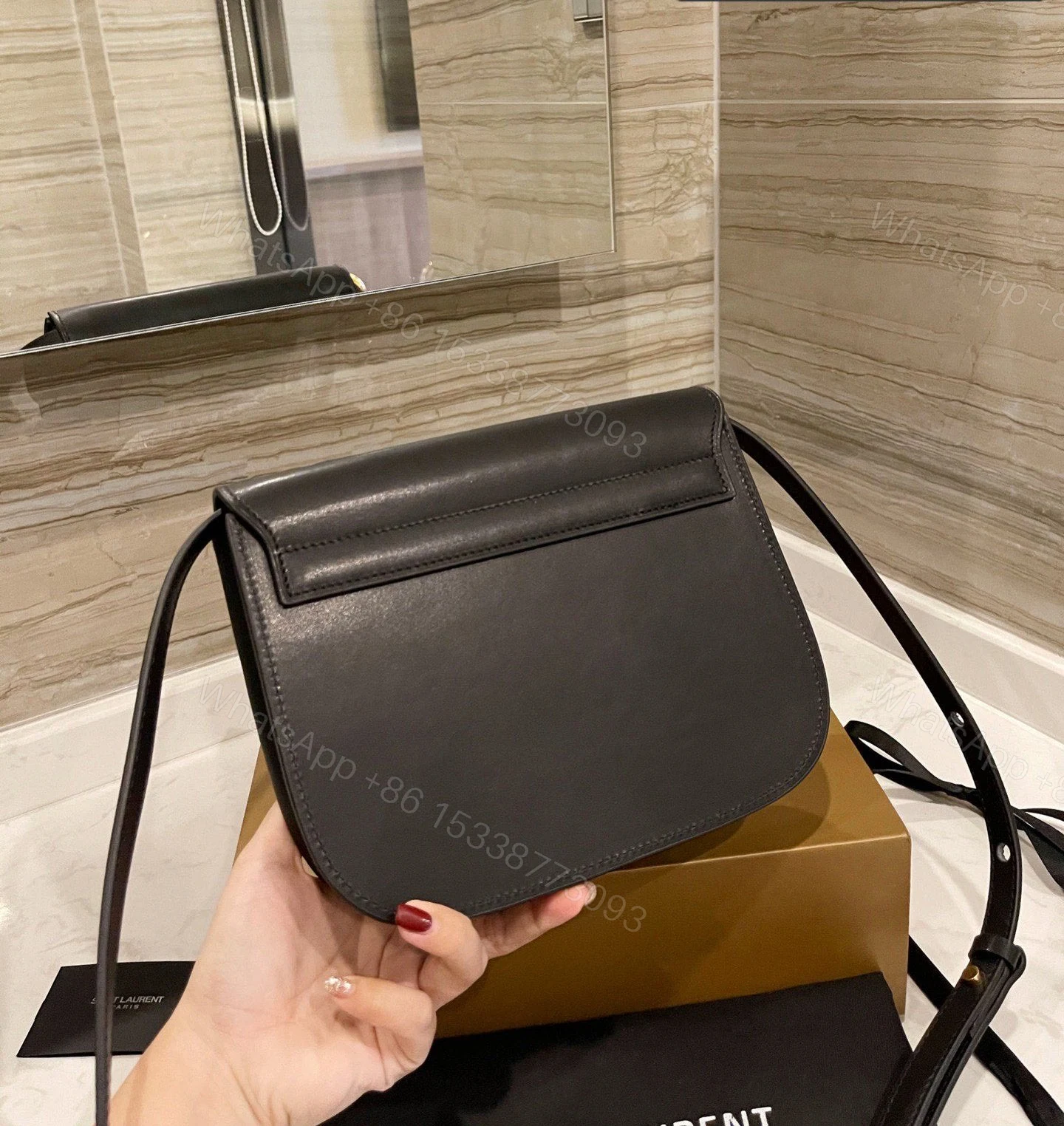 View 8 of SAINT LAURENT Smooth Calfskin Classic Monogram Small Kaia Satchel Black