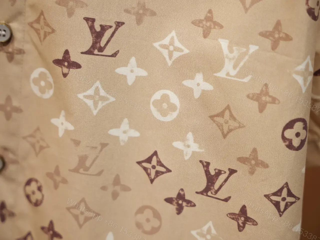 View 7 of Light Beige LV Monogram Short-Sleeve Shirt with Button Placket