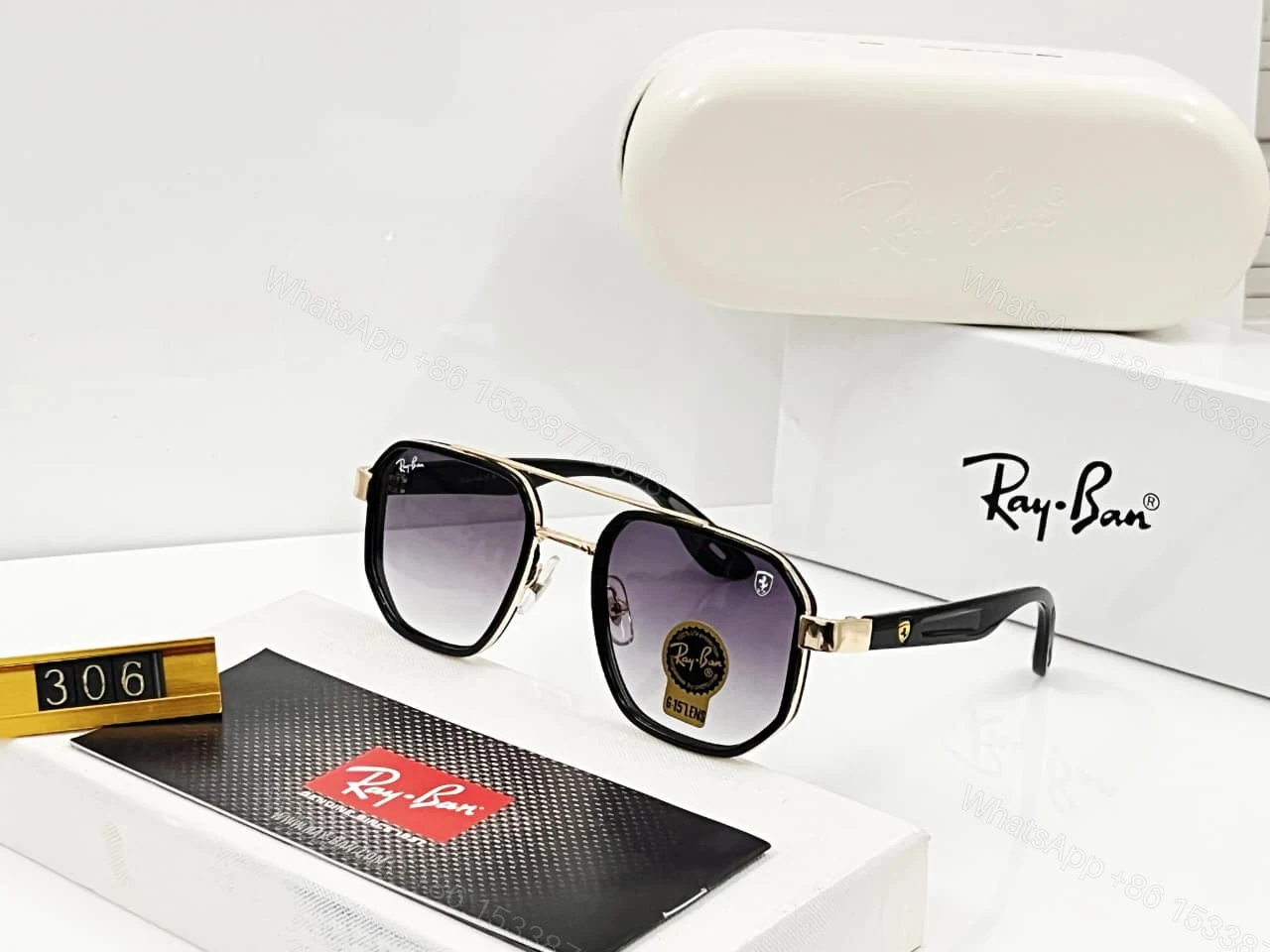View 4 of Ray-Ban Flat-Top Sunglasses Black-Grey