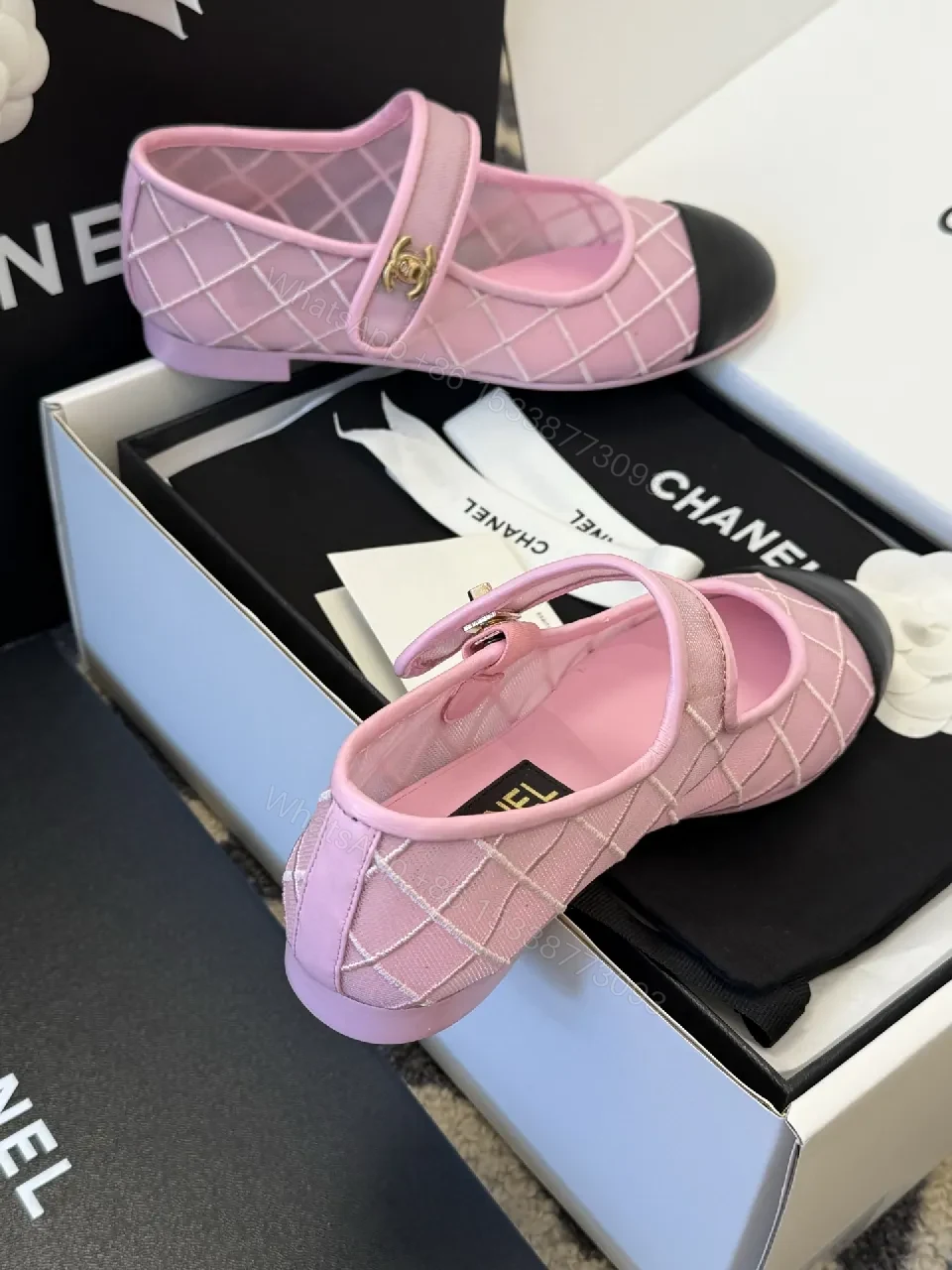 View 4 of Soft Pink Mesh Mary Janes - Quilted, Cap Toe, All-Day Comfort