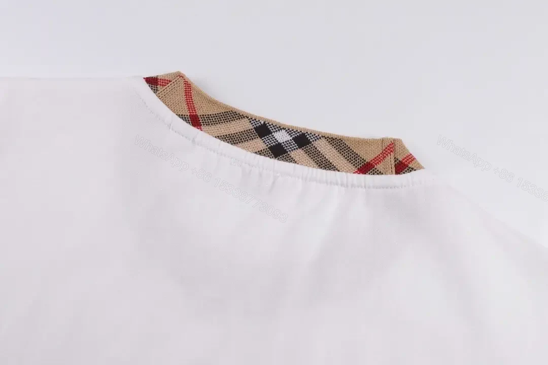 View 5 of Minimalist White Tee with Subtle Burberry Collar Detail