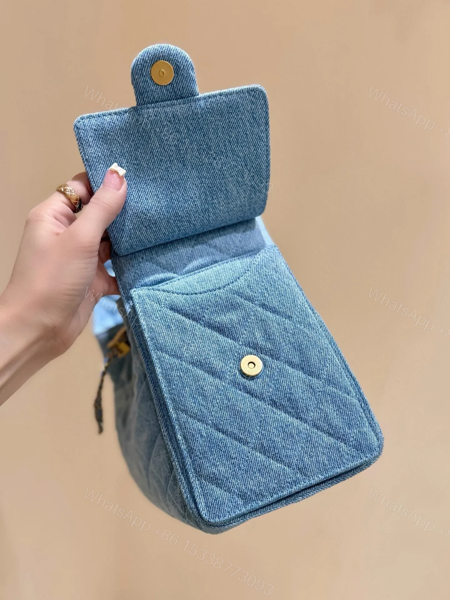 View 8 of CHANEL 25 SMALL IN BLUE 30 DENIM GOLD HARDWARE