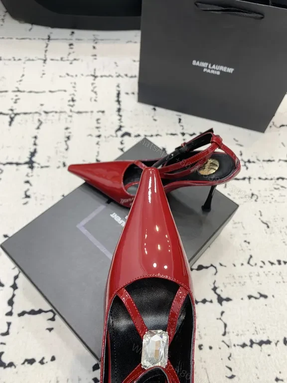 View 3 of Bold Red Patent Stilettos with Crystal Accents - Saint Laurent Paris
