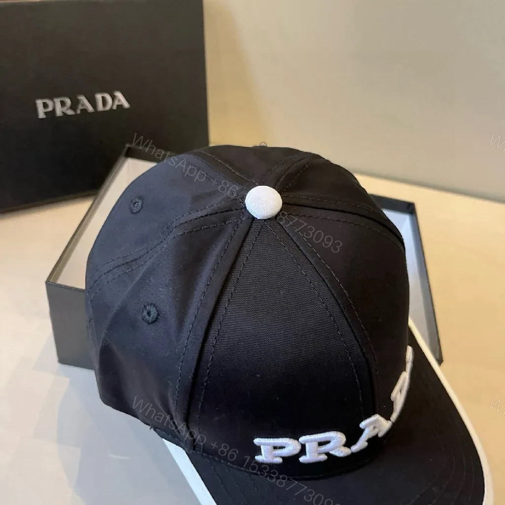 View 5 of Bold Monochrome Cap with White Accent Cap, Prada-Style Logo
