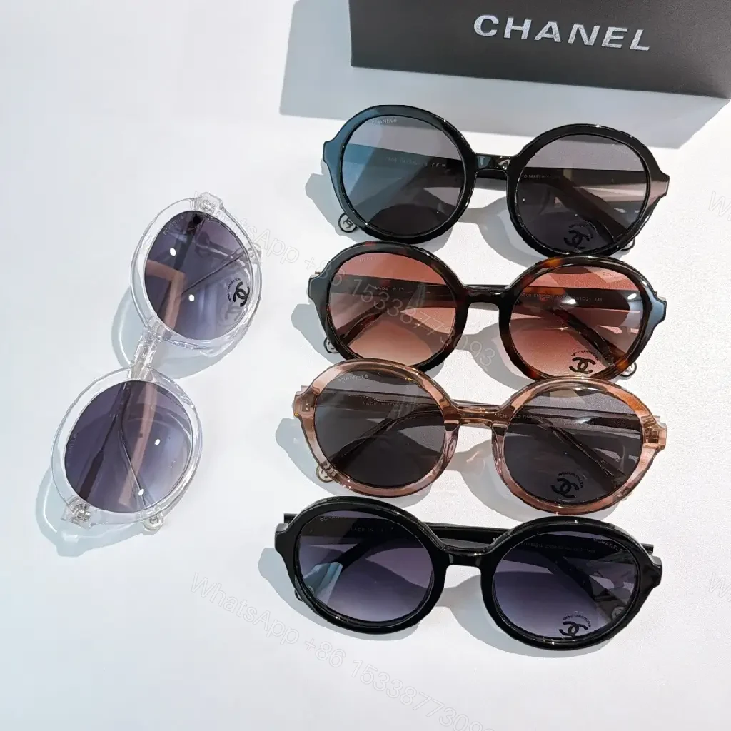 View 8 of Black Frames Round Sunglasses – Oversized, Glossy with Chanel Logo