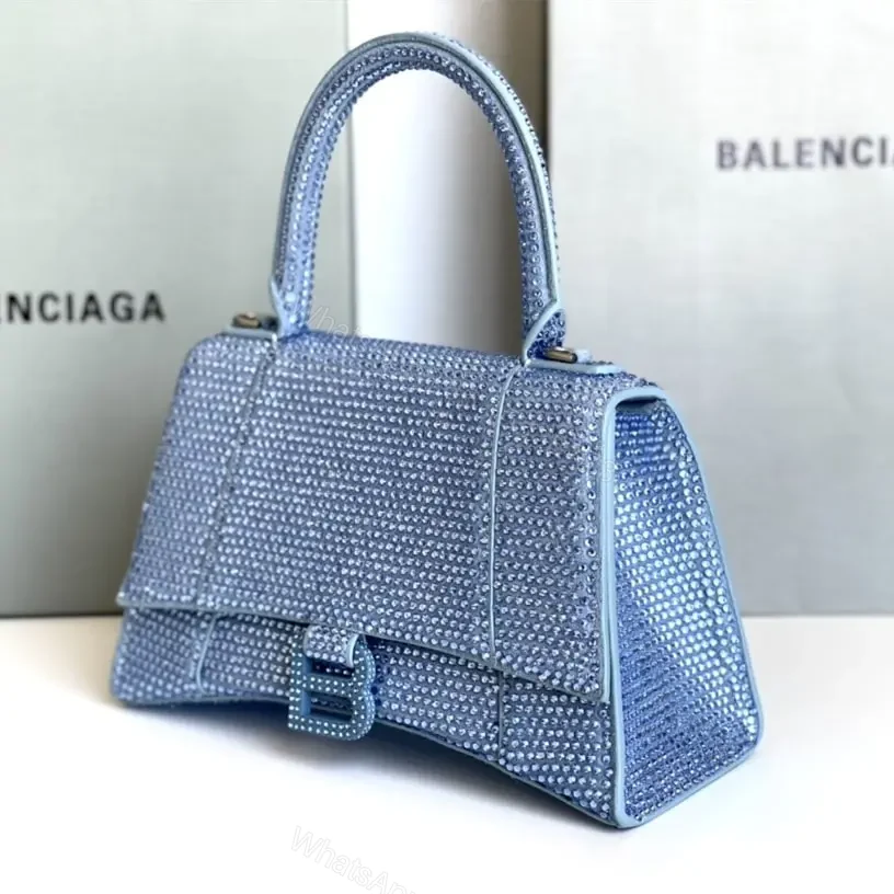 View 8 of 高仿Balenciaga*Hourglass系列沙漏包滿鑽藍色S
