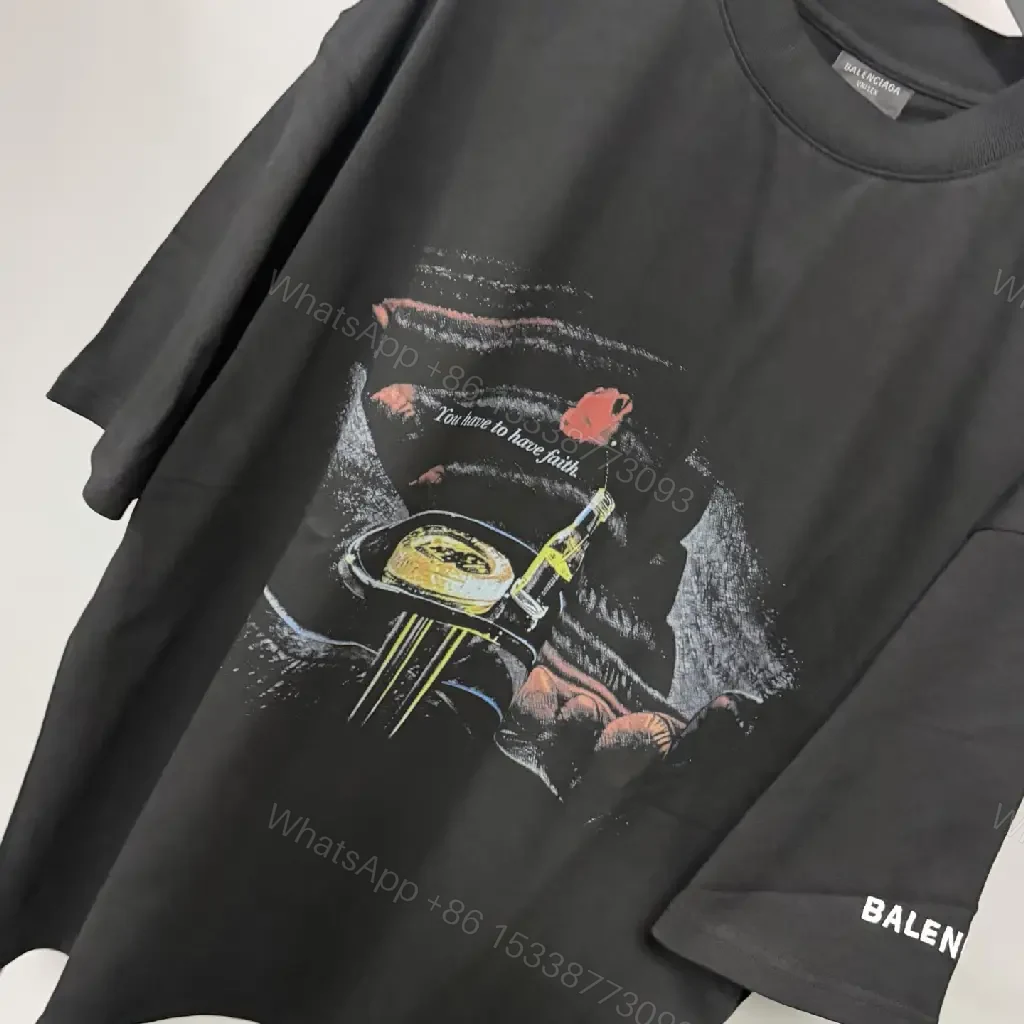 View 7 of black cotton oversized tee with graphic print, designer-inspired luxury casual