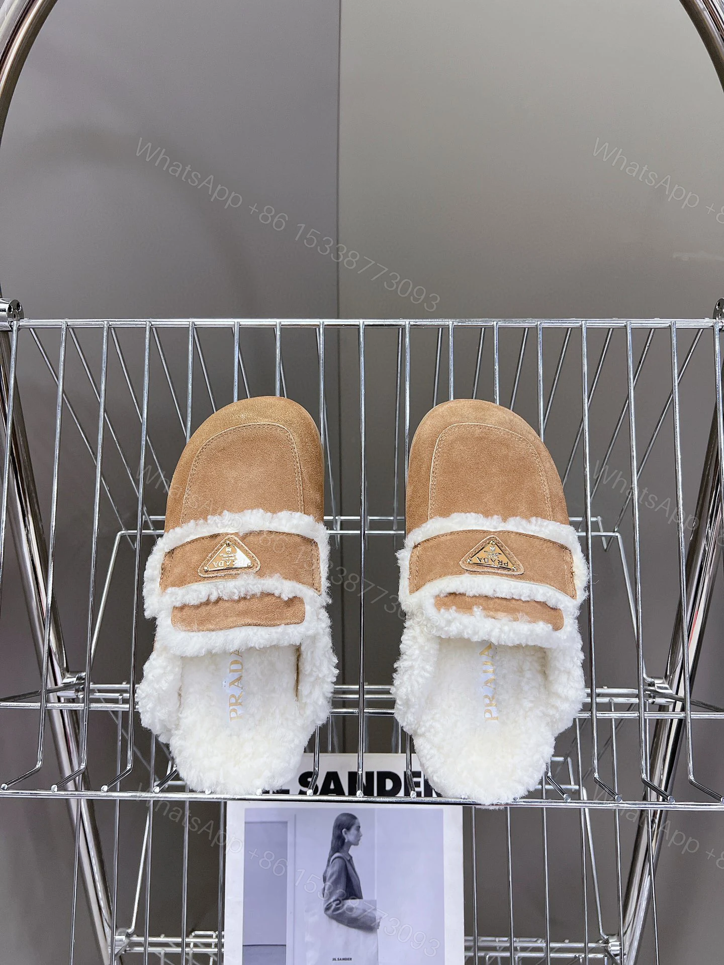 View 6 of PRADA SUEDE AND SHEARLING SLIPPERS ECRU 1S711M X0O F0379 F ZG20