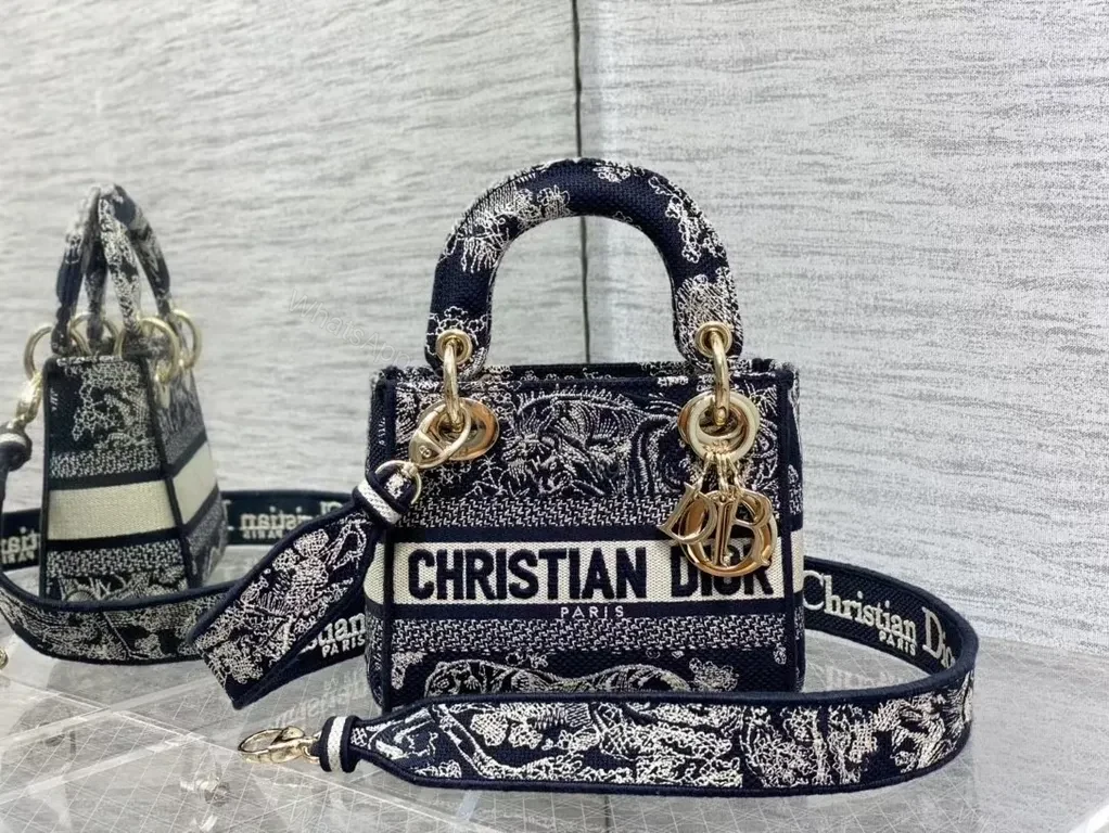 View 5 of Navy Tapestry Mini Tote: Dior Logo Luxe Carryall