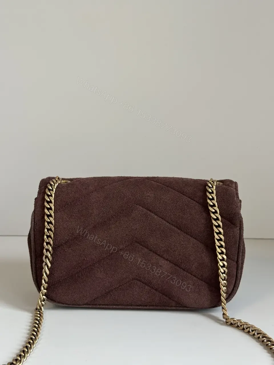 View 8 of Velvet Block Shoulder Bag with Gold Logo Detail