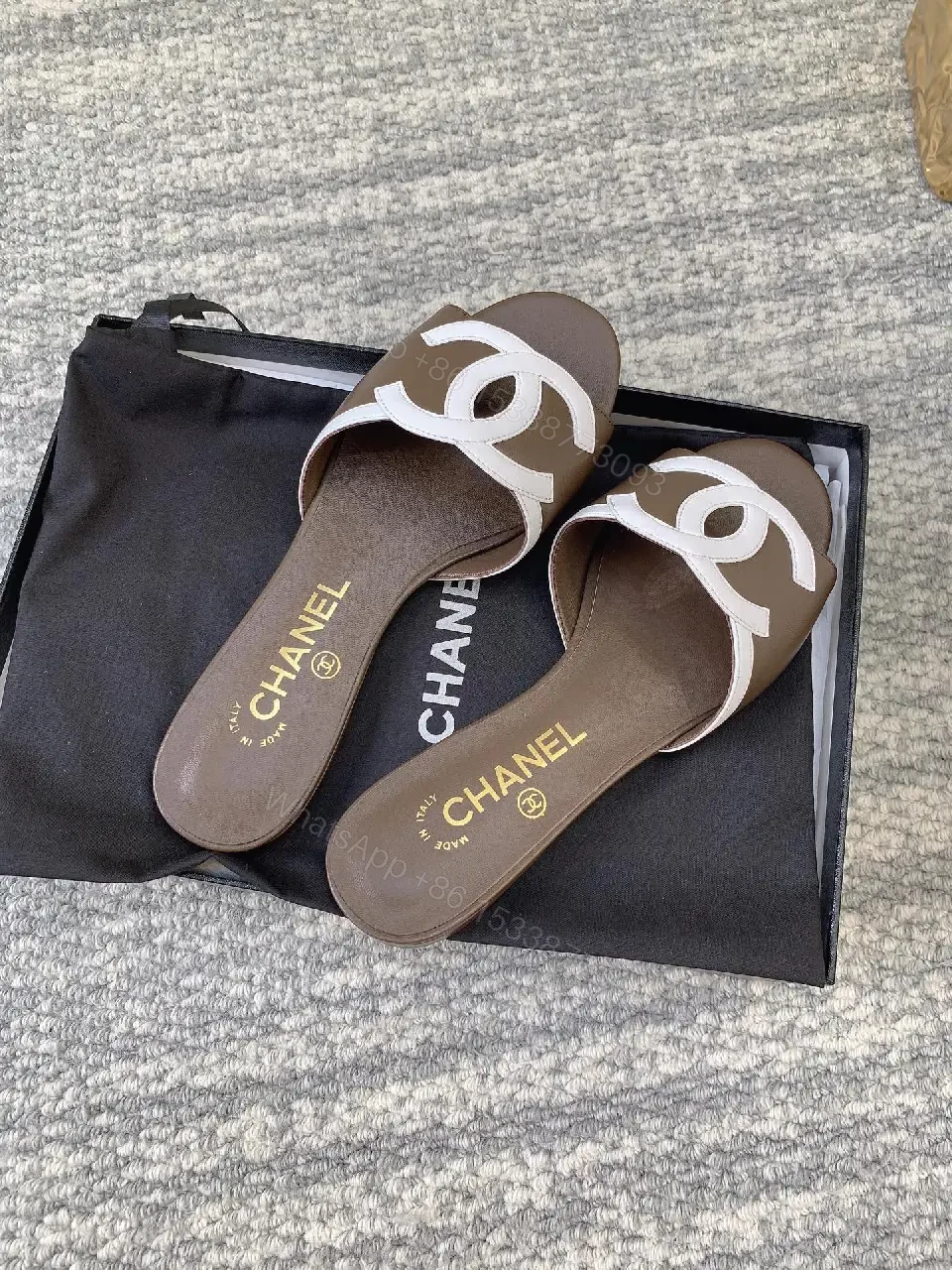 View 6 of Taupe Faux-Leather Logo Slides: Luxury Everyday Comfort