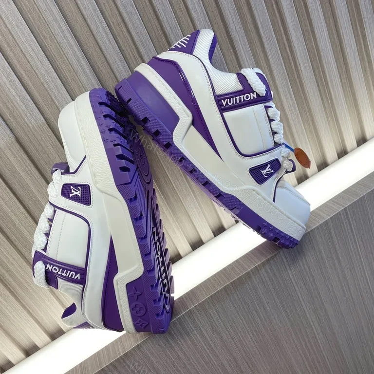View 3 of Boldly Refined LV-Inspired Sneaker: White & Violet, All-Day Comfort